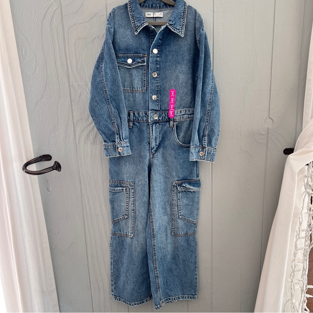 Zara Girls Denim Utility Jumpsuit Size 9
